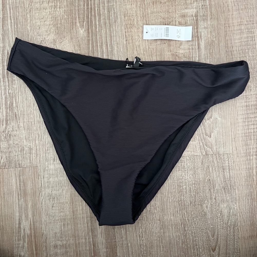 NWT J. Crew Black Ribbed High Rise Cheeky Swim‎ Bikini Bottoms XL